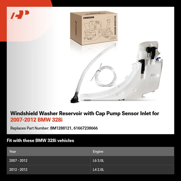 Windshield Washer Reservoir with Cap Pump Sensor Inlet for 2007-2012 BMW 328i