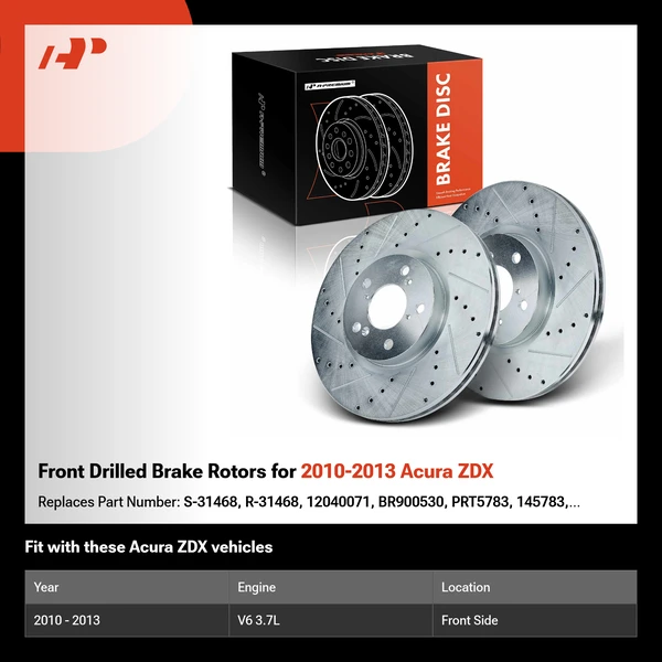 Front Drilled Brake Rotors for 2010-2013 Acura ZDX