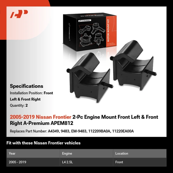 2005-2019 Nissan Frontier 2-Pc Engine Mount Front Left & Front Right A-Premium APEM812