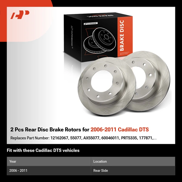 2 Pcs Rear Disc Brake Rotors for 2006-2011 Cadillac DTS