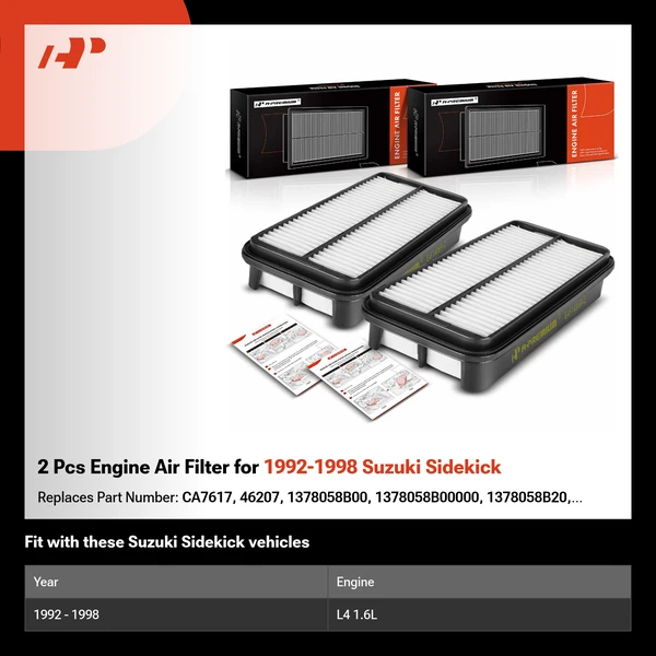 2 Pcs Engine Air Filter for 1992-1998 Suzuki Sidekick