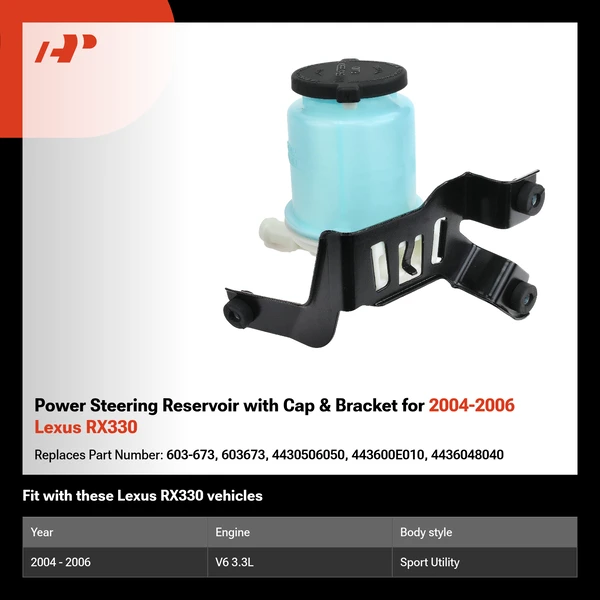 Power Steering Reservoir with Cap & Bracket for 2004-2006 Lexus RX330