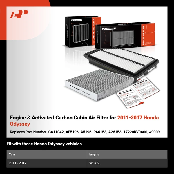 Engine & Activated Carbon Cabin Air Filter for 2011-2017 Honda Odyssey