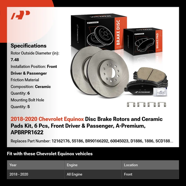 2018-2020 Chevrolet Equinox Disc Brake Rotors and Ceramic Pads Kit, 6 Pcs, Front Driver & Passenger, A-Premium, APBRPR1622