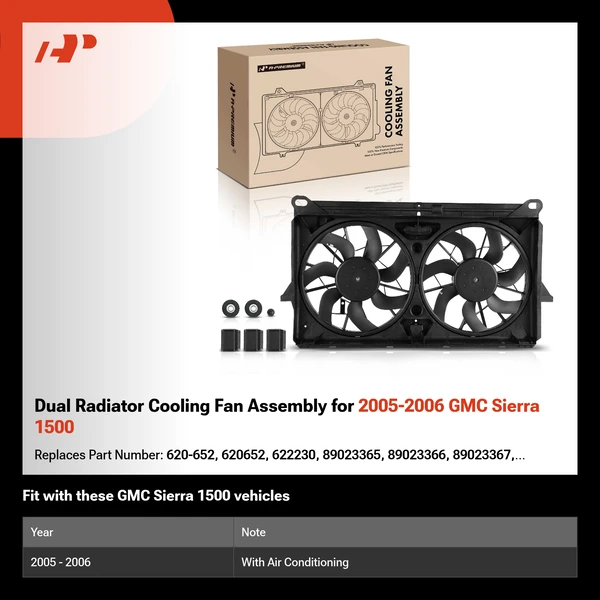 Dual Radiator Cooling Fan Assembly for 2005-2006 GMC Sierra 1500
