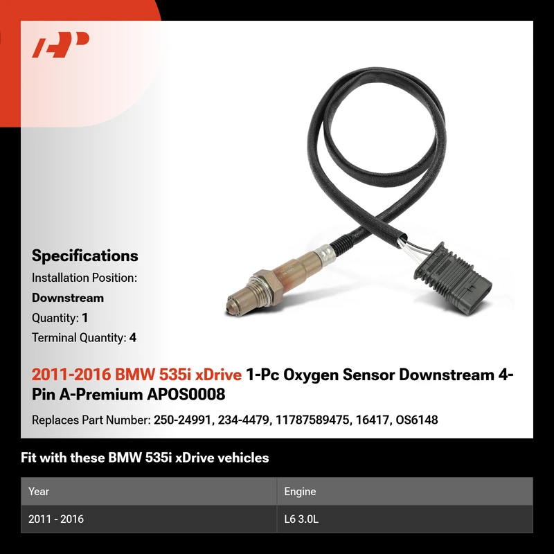 2011-2016 BMW 535i xDrive 1-Pc Oxygen Sensor Downstream 4-Pin A-Premium APOS0008