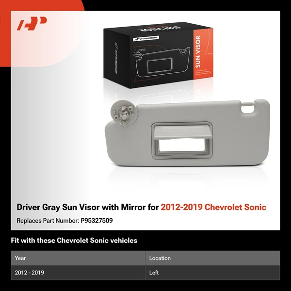 Driver Gray Sun Visor with Mirror for 2012-2019 Chevrolet Sonic