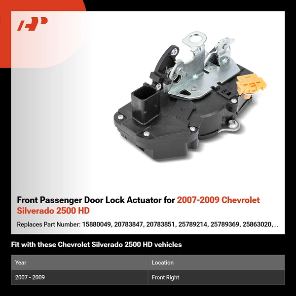 Front Passenger Door Lock Actuator for 2007-2009 Chevrolet Silverado 2500 HD