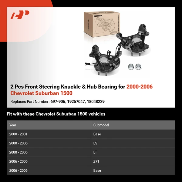 2 Pcs Front Steering Knuckle & Hub Bearing for 2000-2006 Chevrolet Suburban 1500