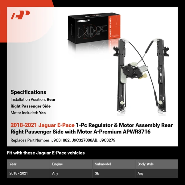 2018-2021 Jaguar E-Pace 1-Pc Regulator & Motor Assembly Rear Right Passenger Side with Motor A-Premium APWR3716