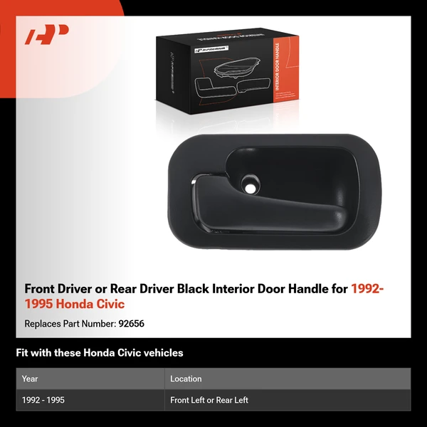 Front Driver or Rear Driver Black Interior Door Handle for 1992-1995 Honda Civic