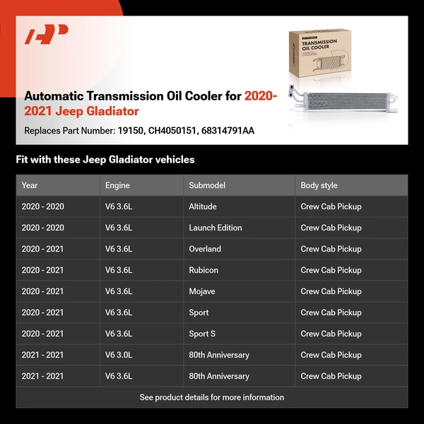 Automatic Transmission Oil Cooler for 2020-2021 Jeep Gladiator