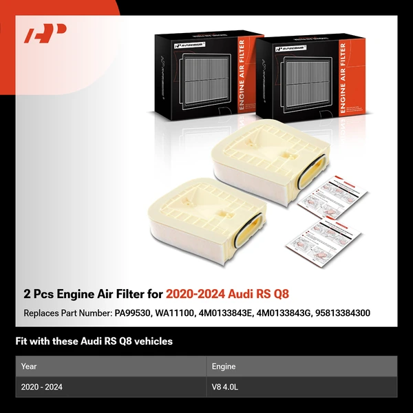 2 Pcs Engine Air Filter for 2020-2024 Audi RS Q8