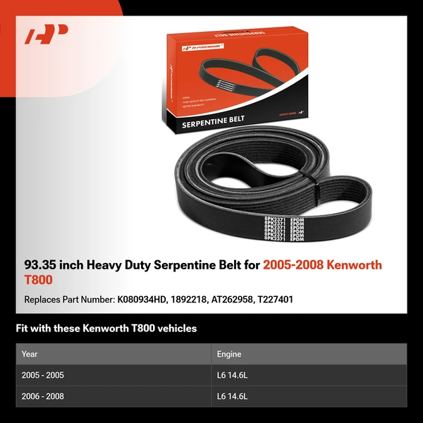 93.35 inch Heavy Duty Serpentine Belt for 2005-2008 Kenworth T800