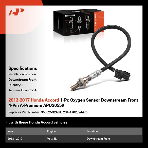 2013-2017 Honda Accord 1-Pc Oxygen Sensor Downstream Front 4-Pin A-Premium APOS0559