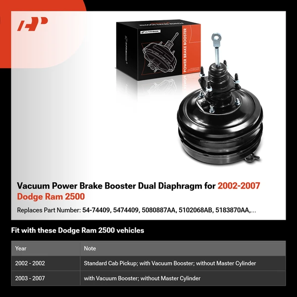 Vacuum Power Brake Booster Dual Diaphragm for 2002-2007 Dodge Ram 2500
