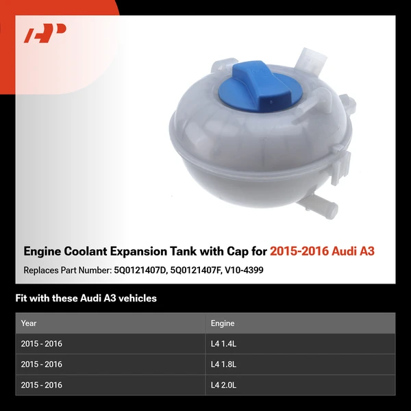 Engine Coolant Expansion Tank with Cap for 2015-2016 Audi A3