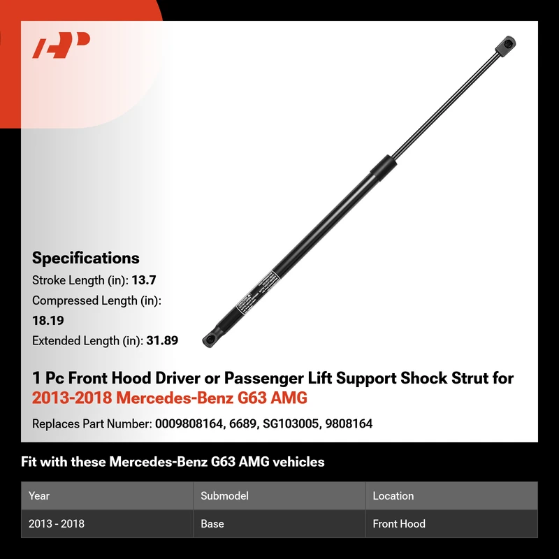 1 Pc Front Hood Driver or Passenger Lift Support Shock Strut for 2013-2018 Mercedes-Benz G63 AMG