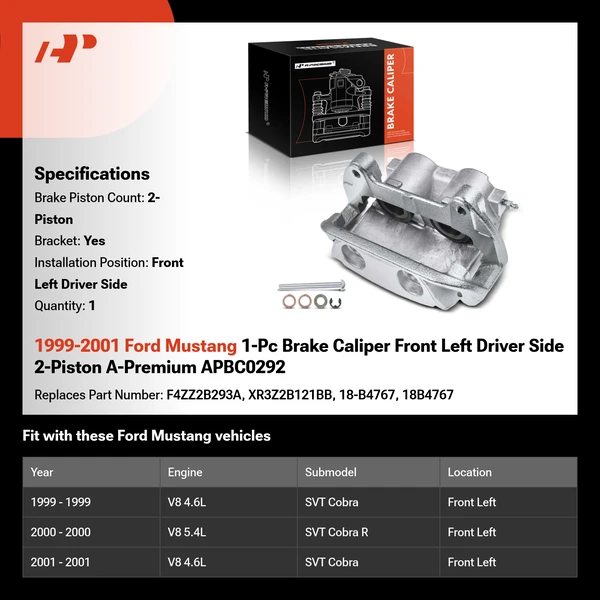 1999-2001 Ford Mustang 1-Pc Brake Caliper Front Left Driver Side 2-Piston A-Premium APBC0292