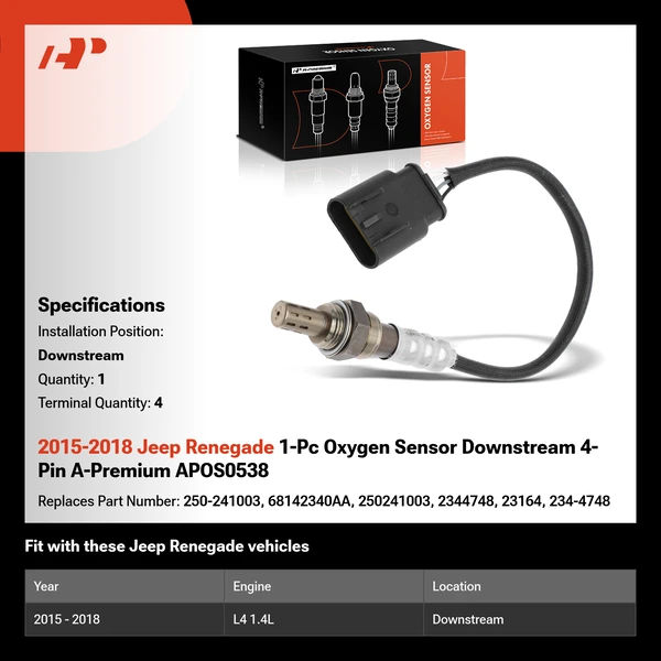 2015-2018 Jeep Renegade 1-Pc Oxygen Sensor Downstream 4-Pin A-Premium APOS0538