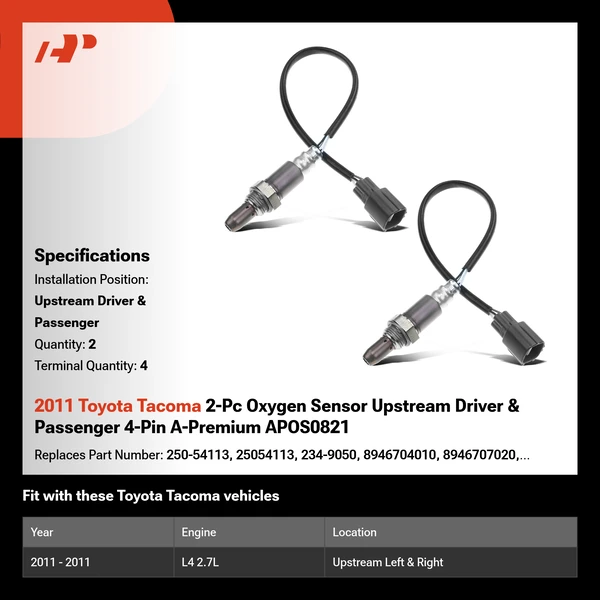 2011 Toyota Tacoma 2-Pc Oxygen Sensor Upstream Driver & Passenger 4-Pin A-Premium APOS0821