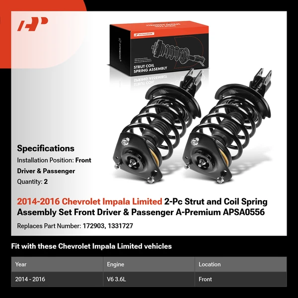 2014-2016 Chevrolet Impala Limited 2-Pc Strut and Coil Spring Assembly Set Front Driver & Passenger A-Premium APSA0556