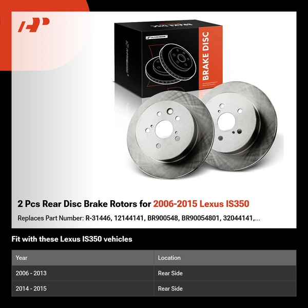 2 Pcs Rear Disc Brake Rotors for 2006-2015 Lexus IS350
