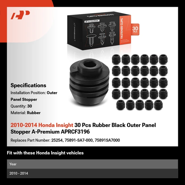 2010-2014 Honda Insight 30 Pcs Rubber Black Outer Panel Stopper A-Premium APRCF3196