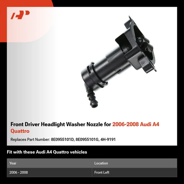 Front Driver Headlight Washer Nozzle for 2006-2008 Audi A4 Quattro