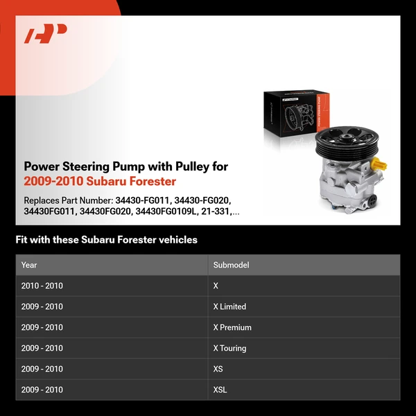 Power Steering Pump with Pulley for 2009-2010 Subaru Forester