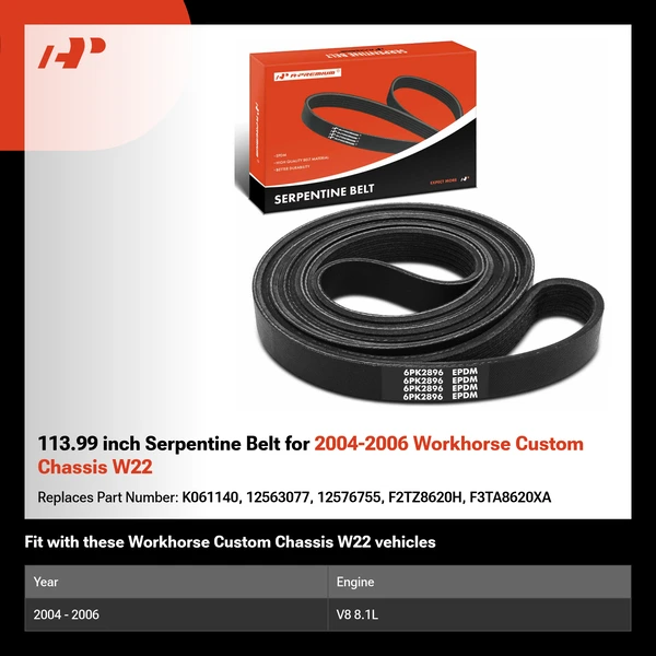 113.99 inch Serpentine Belt for 2004-2006 Workhorse Custom Chassis W22