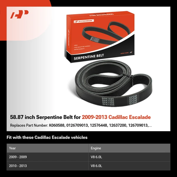 58.87 inch Serpentine Belt for 2009-2013 Cadillac Escalade