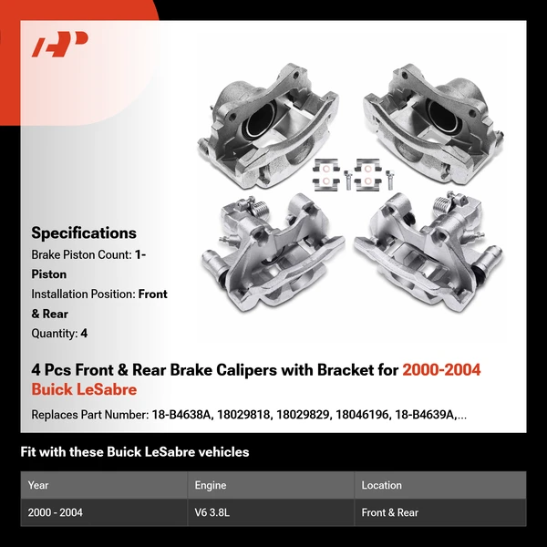 4 Pcs Front & Rear Brake Calipers with Bracket for 2000-2004 Buick LeSabre