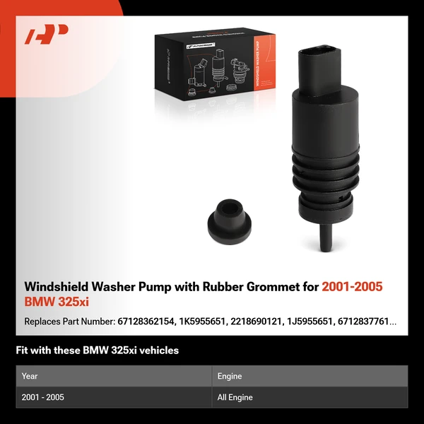 Windshield Washer Pump with Rubber Grommet for 2001-2005 BMW 325xi