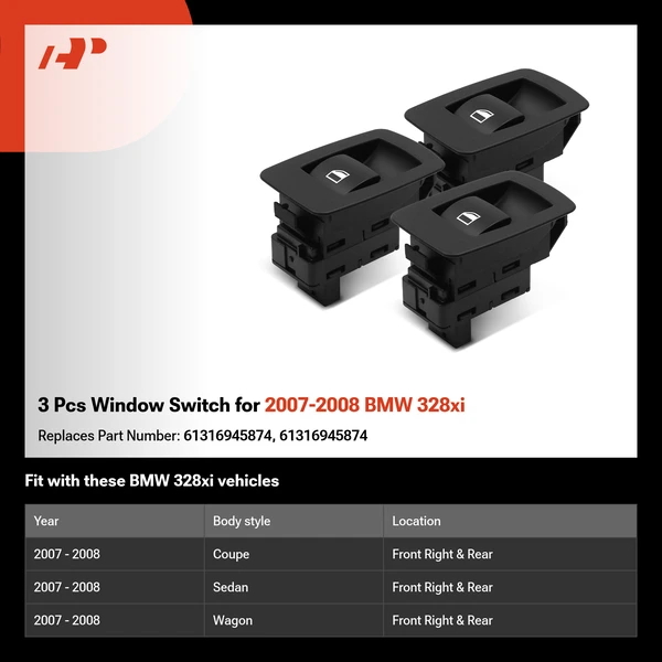 3 Pcs Window Switch for 2007-2008 BMW 328xi