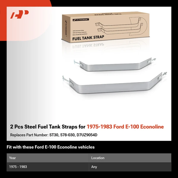 2 Pcs Steel Fuel Tank Straps for 1975-1983 Ford E-100 Econoline