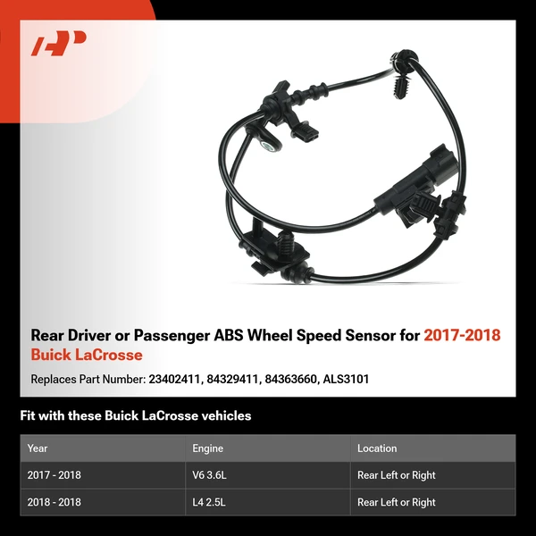 Rear Driver or Passenger ABS Wheel Speed Sensor for 2017-2018 Buick LaCrosse