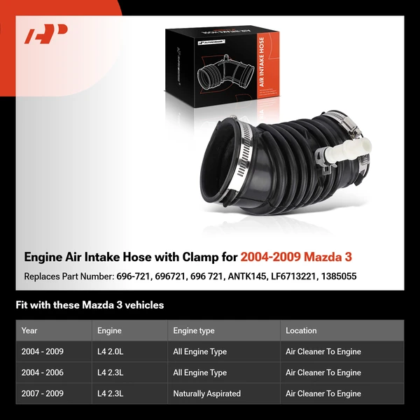 Engine Air Intake Hose with Clamp for 2004-2009 Mazda 3