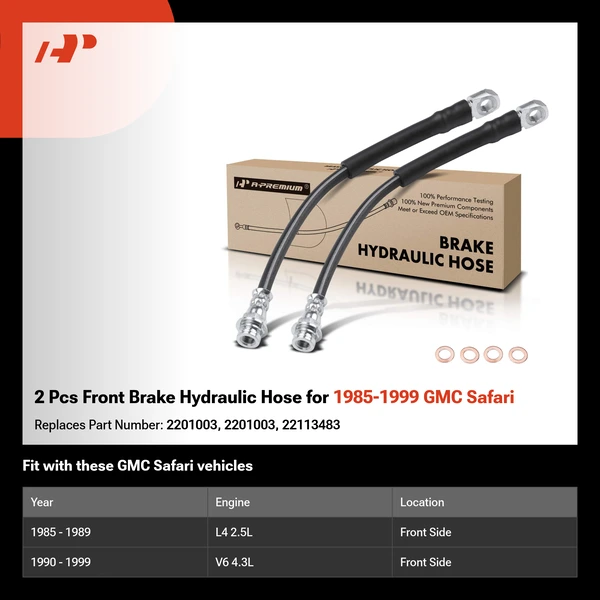 2 Pcs Front Brake Hydraulic Hose for 1985-1999 GMC Safari