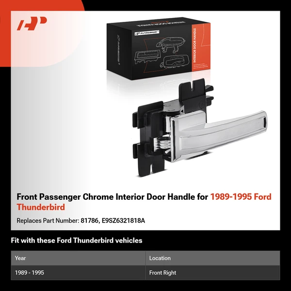 Front Passenger Chrome Interior Door Handle for 1989-1995 Ford Thunderbird