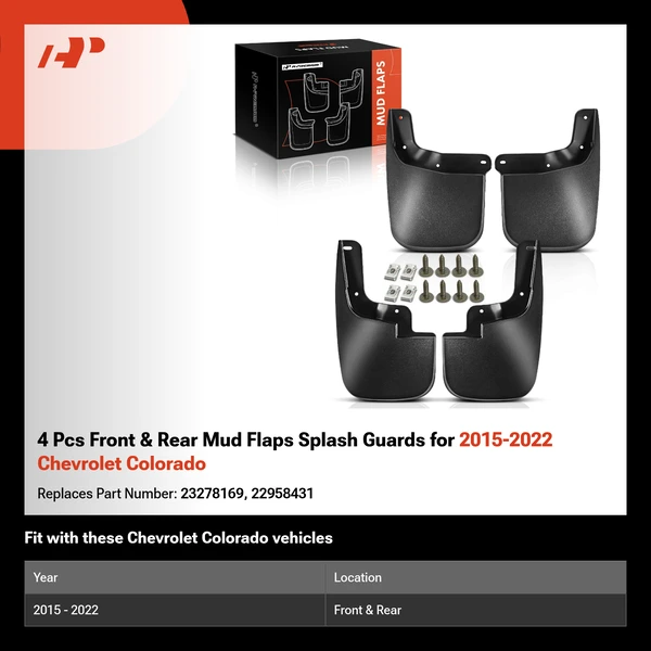 4 Pcs Front & Rear Mud Flaps Splash Guards for 2015-2022 Chevrolet Colorado