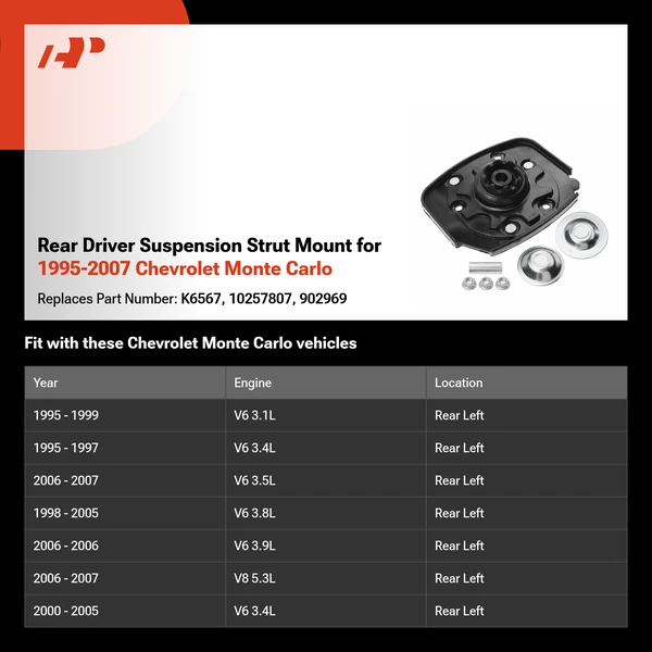 Rear Driver Suspension Strut Mount for 1995-2007 Chevrolet Monte Carlo