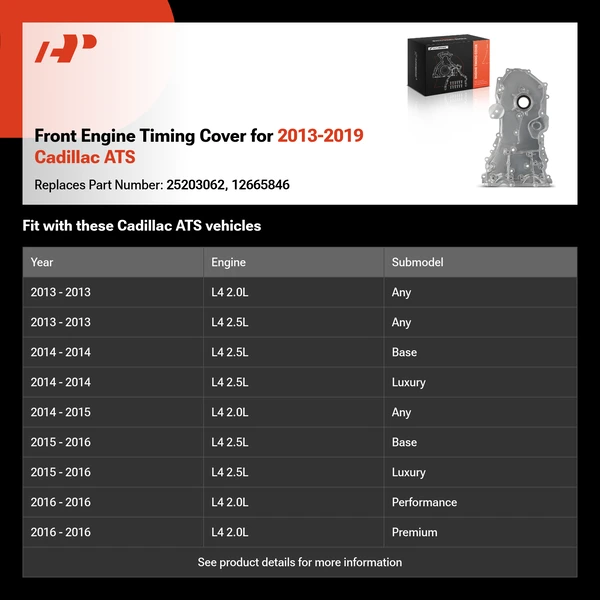 Front Engine Timing Cover for 2013-2019 Cadillac ATS