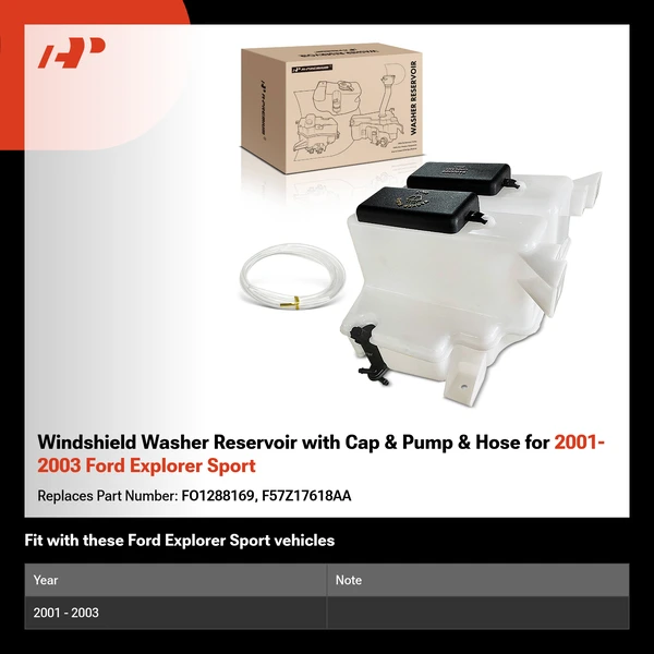 Windshield Washer Reservoir with Cap & Pump & Hose for 2001-2003 Ford Explorer Sport