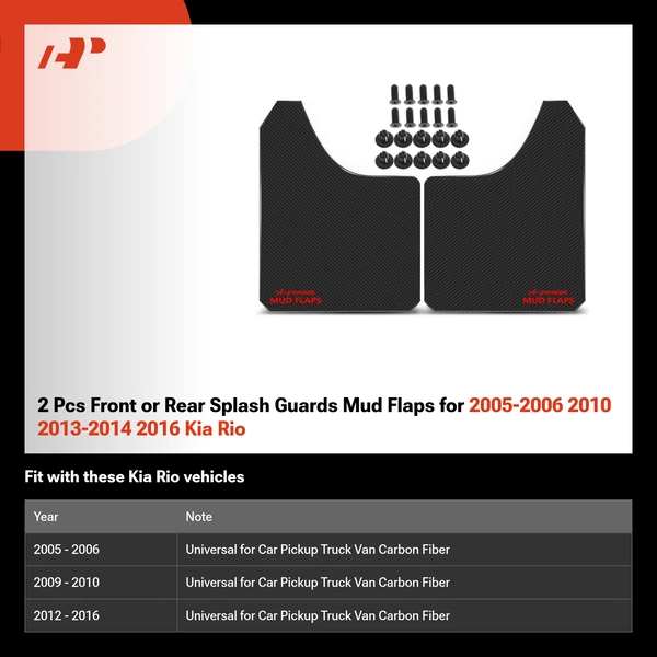 2 Pcs Front or Rear Splash Guards Mud Flaps for 2005-2006 2010 2013-2014 2016 Kia Rio