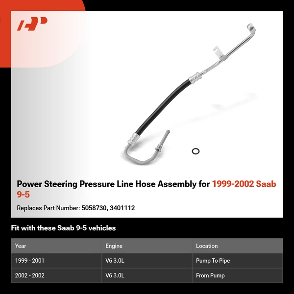 Power Steering Pressure Line Hose Assembly for 1999-2002 Saab 9-5