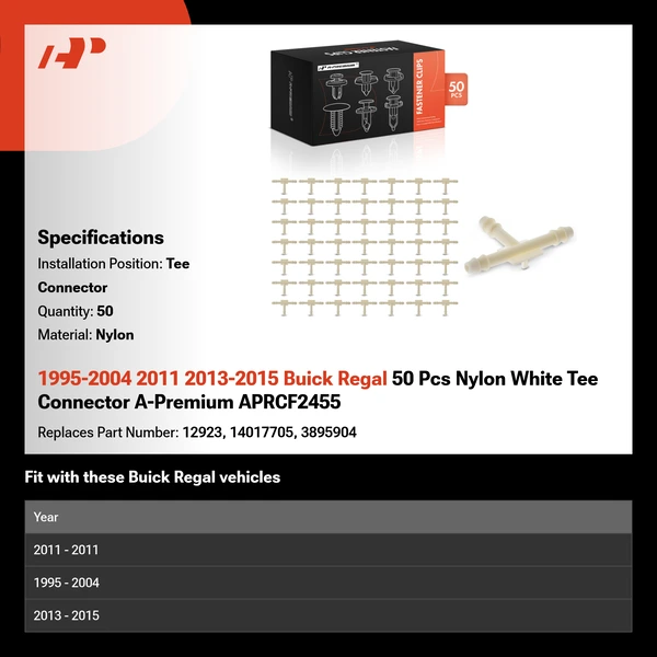 1995-2004 2011 2013-2015 Buick Regal 50 Pcs Nylon White Tee Connector A-Premium APRCF2455