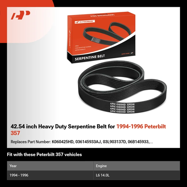 42.54 inch Heavy Duty Serpentine Belt for 1994-1996 Peterbilt 357