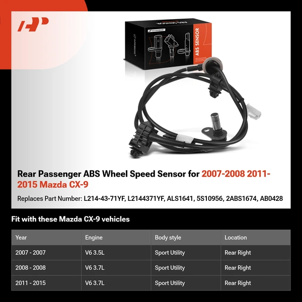 Rear Passenger ABS Wheel Speed Sensor for 2007-2008 2011-2015 Mazda CX-9