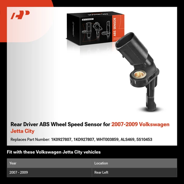 Rear Driver ABS Wheel Speed Sensor for 2007-2009 Volkswagen Jetta City